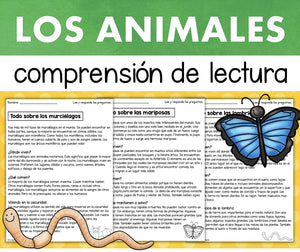 SPANISH Reading Comprehension Los animales comprensión de lectura