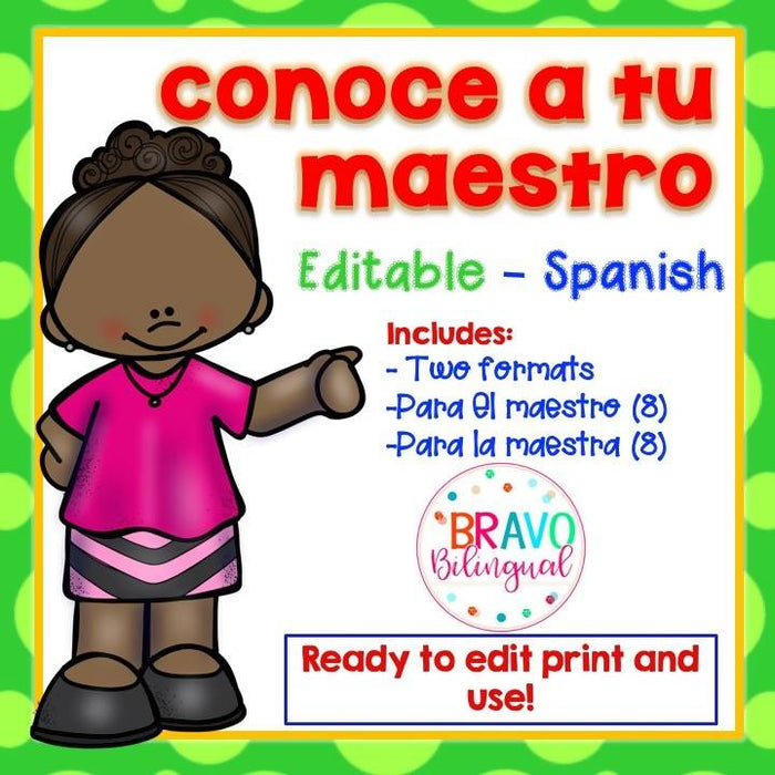 Meet Your Teacher - Conoce a tu maestro EDITABLE