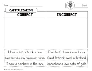 Bilingual St. Patrick's Grammar Sorts