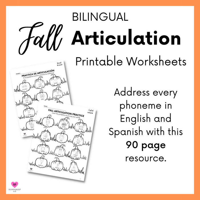 Bilingual Speech Therapy Worksheets - Fall