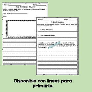 Reading log in Spanish - Registro de lectura semanal