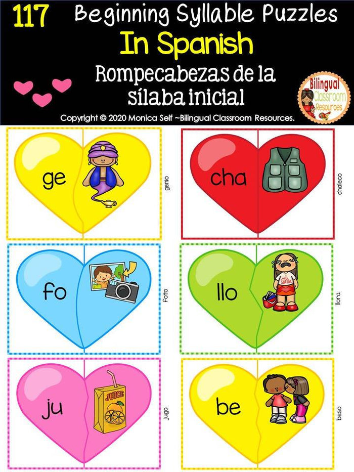 117 Beginning Syllable Puzzles in Spanish -Rompecabezas de las sílabas iniciales