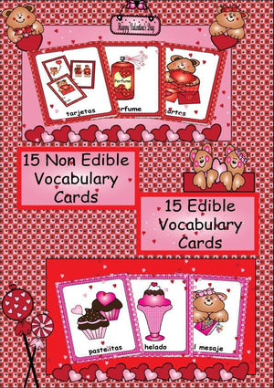 Spanish Valentine's Day Edible and Non Edible Vocabulary Cards