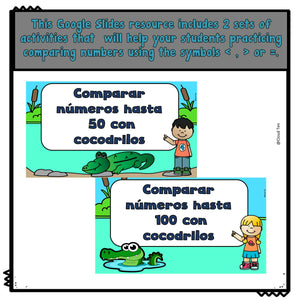 Comparar numeros con cocodrilos en Google Slides™