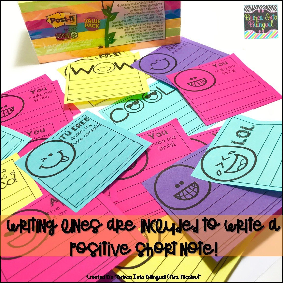 FREE SAMPLE Positive Post-Its Notes ENGL/SPAN – Bilingual Marketplace