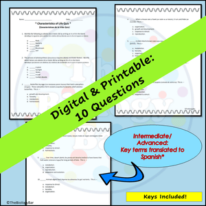 Characteristics of Life Quiz Biology