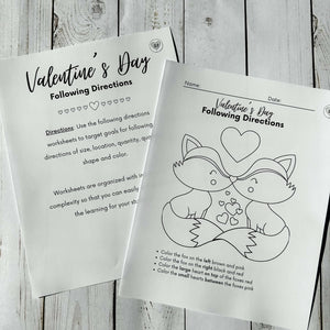 Valentine's Day Following Directions Worksheets for Speech Therapy
