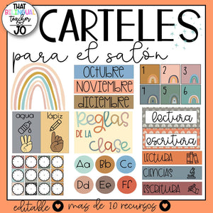 Boho style | classroom decor | Spanish | Neutrals | Growing Bundle