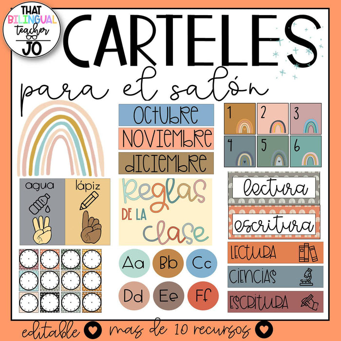 Boho style | classroom decor | Spanish | Neutrals | Growing Bundle