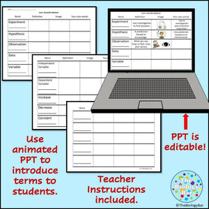 Scientific Method Vocabulary PowerPoint and Table