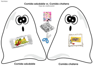 Clasificación Comida Saludable vs. Comida Chatarra para Halloween Dual Spanish