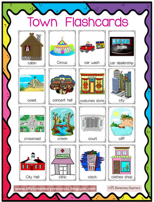 Town Flashcards for Elementary ESL