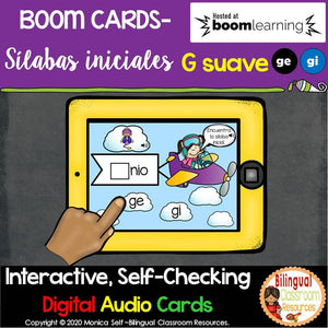 BOOM Cards Sílabas iniciales letra Gg suave-ge,gi (Distance Learning)