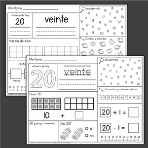 Número del Día Kindergarten Number of the Day Worksheets Numbers 1 to 20