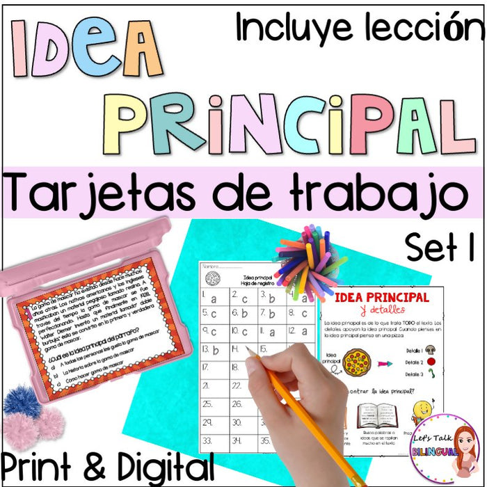 Main Idea in Spanish Task Cards/ Idea principal/ Tarjetas de Trabajo