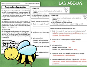 SPANISH Reading Comprehension Los animales comprensión de lectura