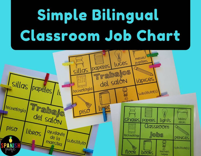 Simple Bilingual Classroom Job Chart (Spanish Trabajos del salon)