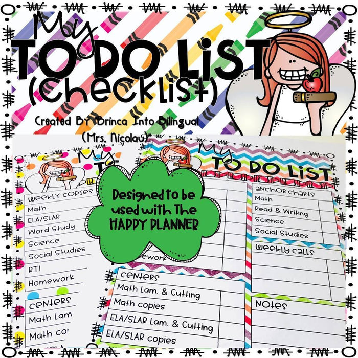 Editable Teacher Checklist to use for Happy Planner