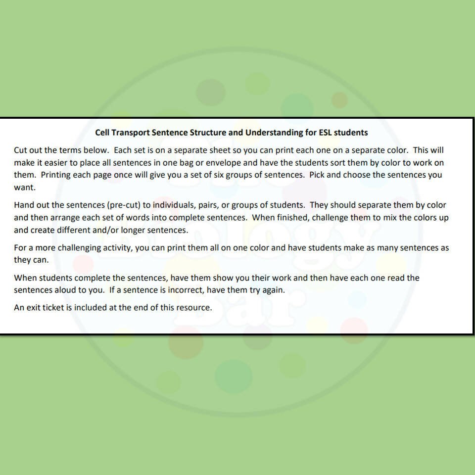 Cell Example Sentence Biology Cell Transport Sentence Creation – Bilingual Marketplace