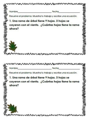 Bilingual Subtraction Story Problems for K and 1 (Spanish - English) Common Core