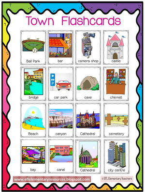 Town Flashcards for Elementary ESL