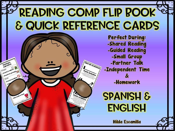 Reading Comprehension Strategies Flip Book & Reference Cards - Spanish & English