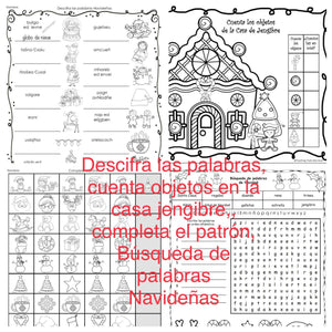 Actividades de Navidad Escritura y Matemáticas K-3 Para un programa Dual Español
