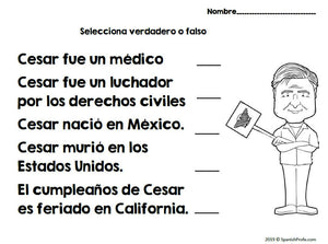 Cesar Chavez in Spanish (Actividades y escritura Cesar Chavez)