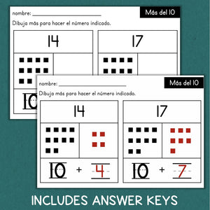 SPANISH Kindergarten Math Tasks Worksheets Quick Checks or Assessments