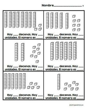 Place Value in Spanish 1st Grade/ Valor posicional primer grado