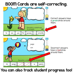 BOOM Cards Build a Sentence-Oraciones revueltas de primavera. Distance Learning