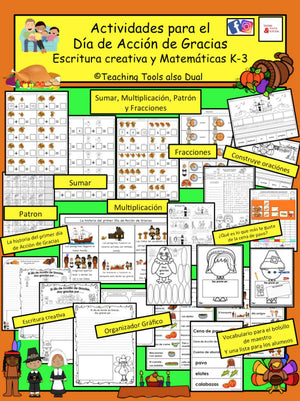 Día de Acción de Gracias - Matemáticas y Escritura creativa con Mini-libro K-3